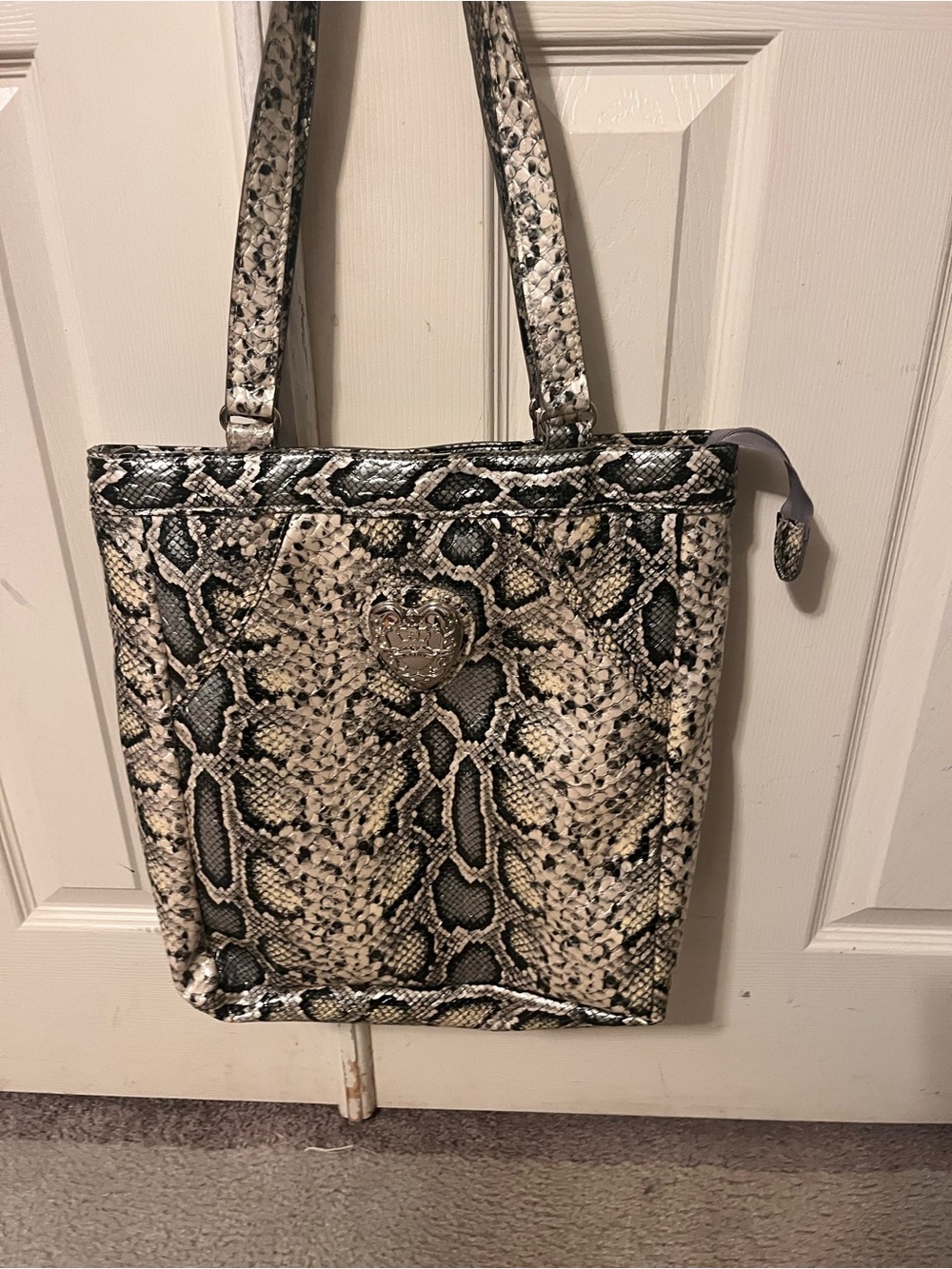Kathy Van Zeeland Snake-Print Tote in Beige and Black